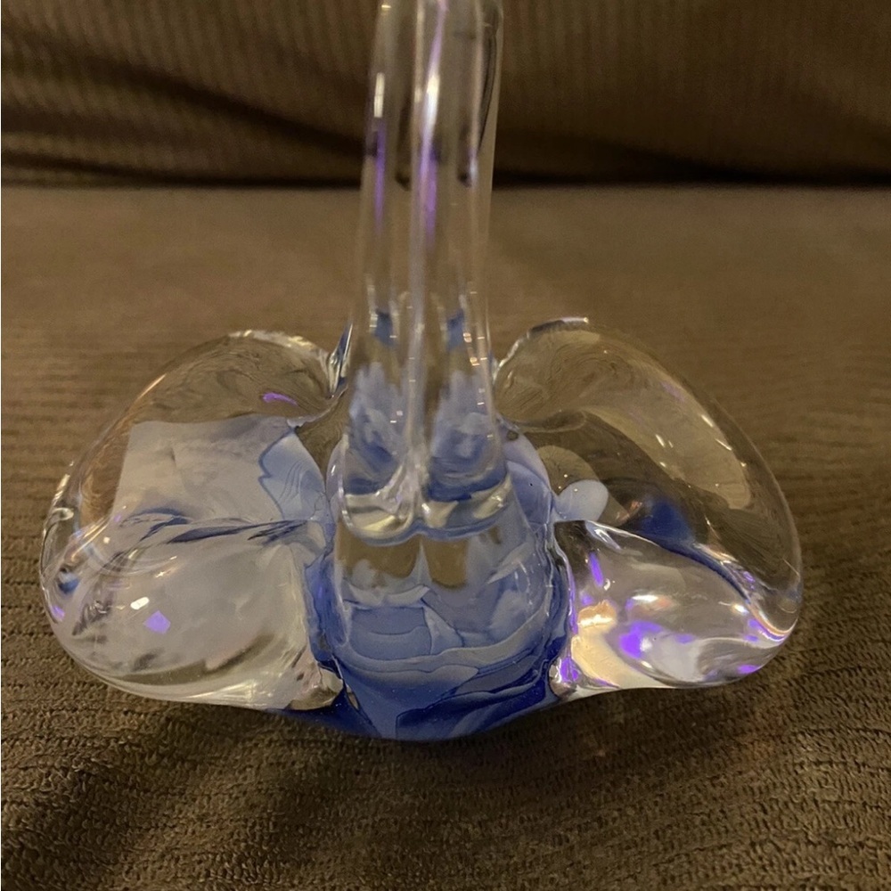 Elegant Glass Art Sculpture with Blue Accents